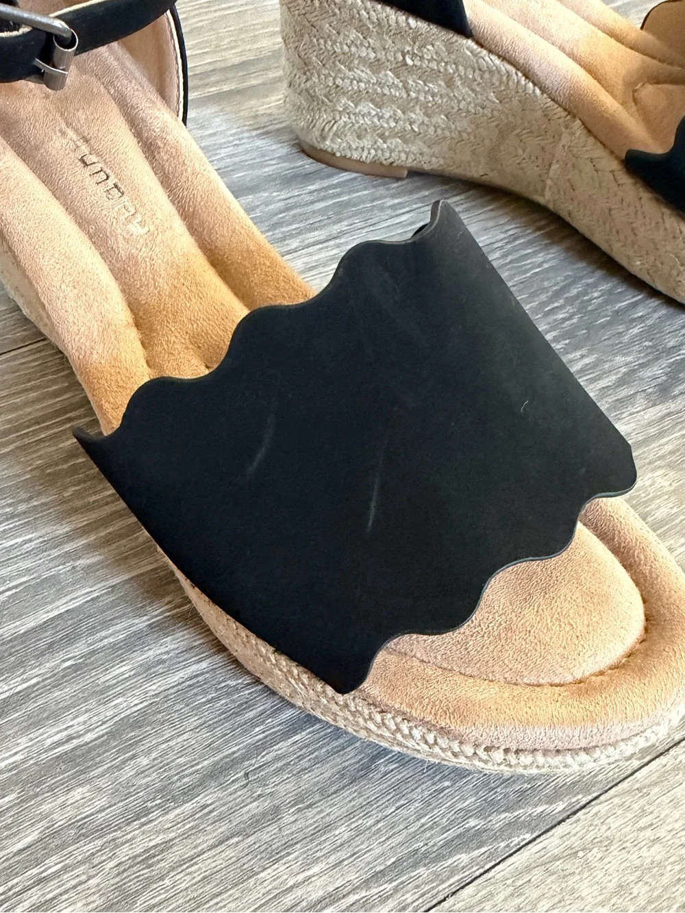 Chinese Laundry Bundle Pair Scallop Strap Wedge Espadrille Sandals Black Beige 7